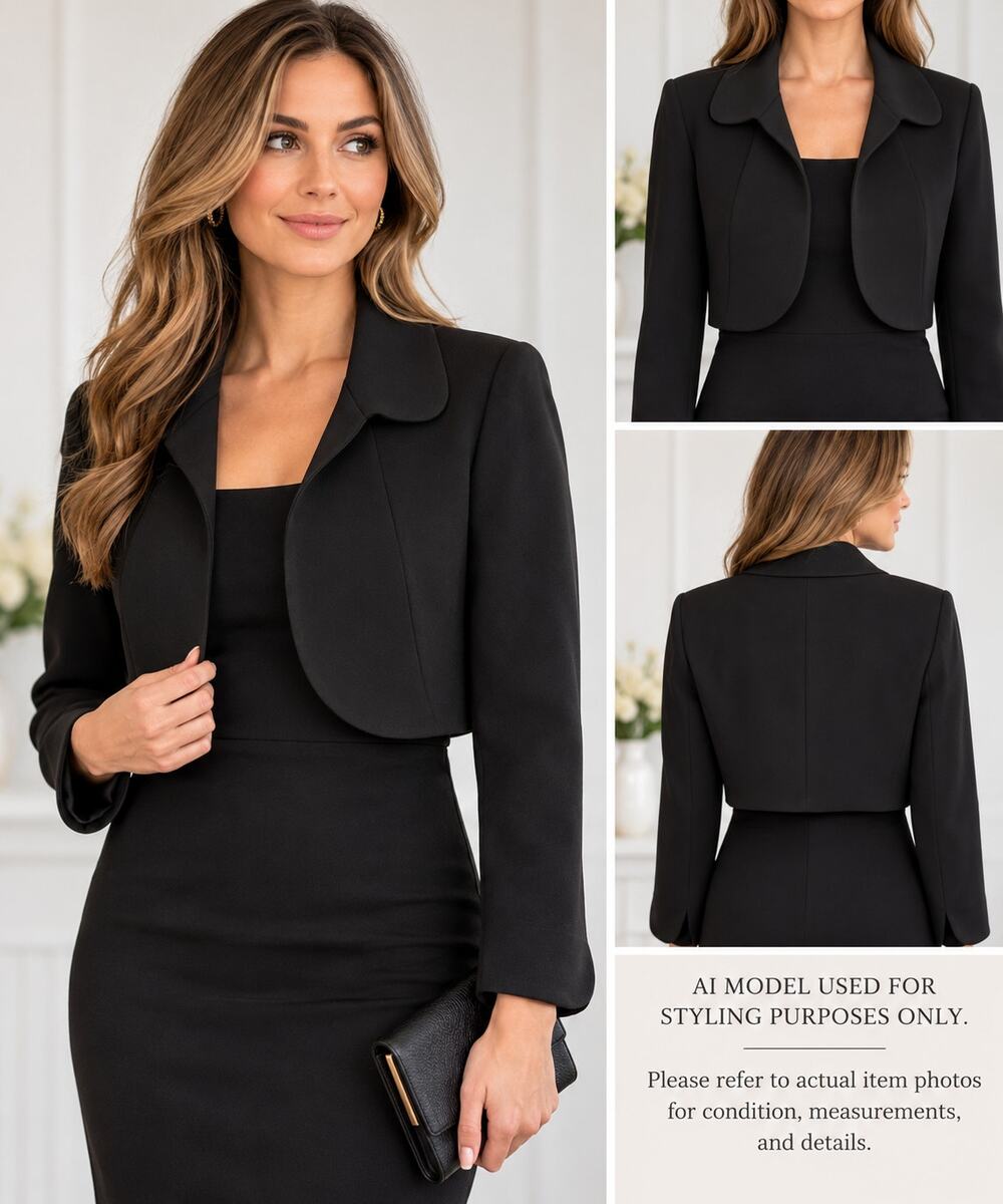 Tahari Arthur S. Levine Black Cropped Bolero Jacket Size 12